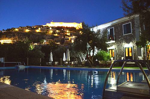 Amfitriti hotel amongst native surroundings in Molivos, on the Greek island of Lesvos (Lesbos)